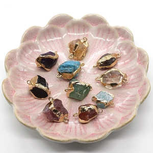 Irregular amethyst and semi-precious stone connector pendants with gold plated edges