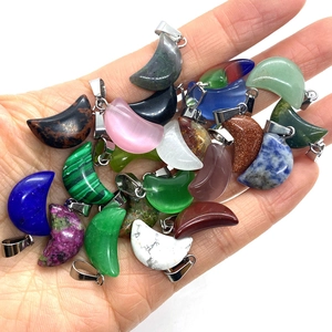 Natural Stone Crescent Moon Shape Pendant With Metal Clip For DIY Necklace Bracelet Jewelry Making Accessories Multicolor Semi Precious Stone Charm