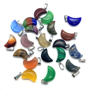 Tiger Eye stone crescent moon pendants in multiple colors with silver metal clasps