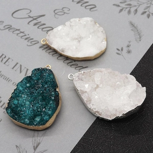 Irregular natural druzy crystal waterdrop pendants with gold-plated edges for jewelry making