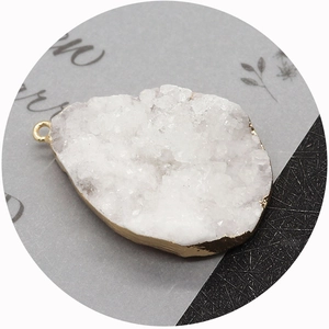 Irregular natural white druzy crystal pendant with gold-plated edges for DIY jewelry