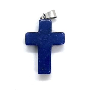 Deep blue natural stone cross pendant with silver bail for DIY jewelry making
