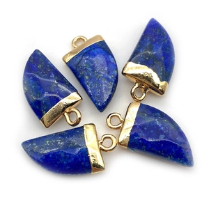 Five crescent Lapis Lazuli pendants with gold metal plating and natural pyrite flecks