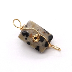 Rechteckiger Natursteinanhänger mit Golddrahtwicklung für DIY-Halsketten und Schmuck