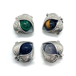 Set of four hollow wing-shaped metal pendants with assorted round gemstone beads