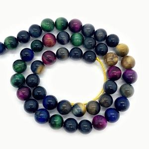Φυσικές πολύχρωμες στρογγυλές χάντρες Tiger Eye για DIY κοσμήματα με γυαλισμένο φινίρισμα