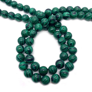 Perle rotonde in malachite naturale lucida per gioielli fai-da-te con motivi a strisce