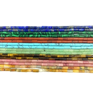 Polished 2x4mm natural stone tube beads in lapis malachite and jasper for DIY jewelry