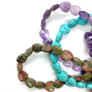 Mix of heart-shaped faceted natural stone beads for DIY jewelry making in various colors