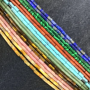 Natural Stone Tube Beads 2x4mm Pink Opal Red Wood Grain Rose Quartz Loose Beads For DIY Necklace Bracelet Jewelry Making