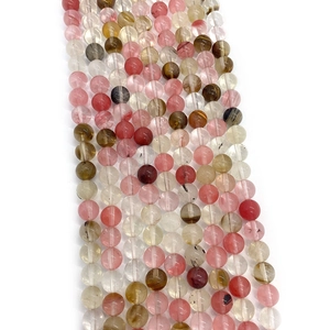 Polished natural stone beads in mixed colors for jewelry making with strawberry quartz
