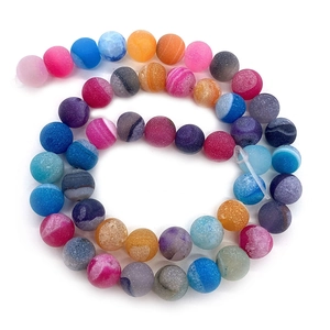 Matte natural agate beads in colorful mix for DIY jewelry making with 6mm-10mm round beads