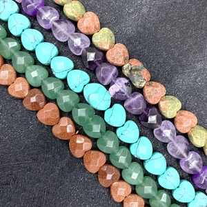 Faceted Natural Stone Heart Beads Faceted Gemstone Loose Spacer Beads For DIY Jewelry Making Necklace Accessories