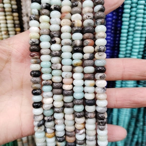 Blue and beige natural stone abacus beads for DIY jewelry making and craft projects