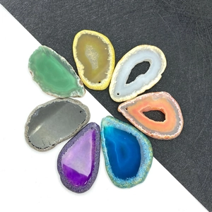 Natural Agate Slice Geode Pendant Irregular Polished Gemstone Bail Pendant For DIY Necklace Jewelry Making Accessories For Women Men