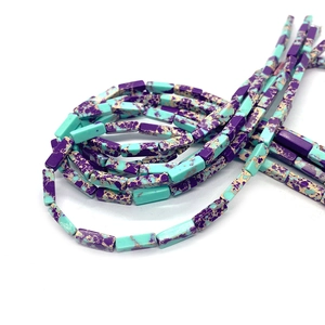 Natural 4x13mm turquoise and purple imperial jasper rectangle tube beads for DIY jewelry