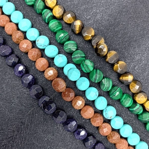Cuentas de Moneda de Piedra Natural Facetadas Ojo de Tigre Malaquita Turquesa Cuentas Sueltas Para Bricolaje Collar Pulsera Fabricación de Joyería