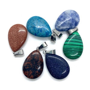 Waterdrop-shaped natural stone opal pendants set with silver metal clasps for DIY jewelry