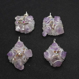 Natural Amethyst Irregular Cross Wire Wrapped Pendant For Jewelry Making Hand Wrapped Crystal Cluster Stone Pendant For Necklace Women Gift