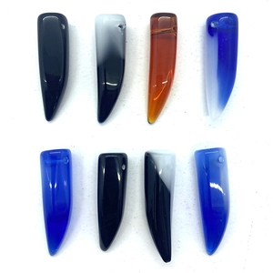 Natural agate horn pendants in assorted colors for DIY jewelry making set of eight