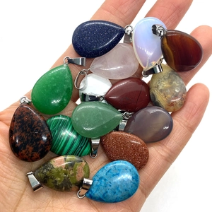 Assorted natural opal and semi-precious stone teardrop pendants with metal bails