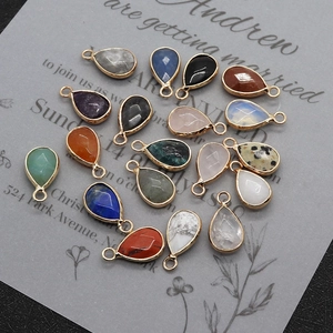 Pendentifs en pierres naturelles taillées en gouttes avec bordure dorée pour bijoux DIY