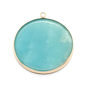 Pendentif rond en amazonite avec bord doré et anneau pour bijoux de collier DIY