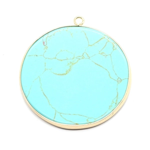 Pendentif rond en amazonite avec bord doré et bélière en métal pour collier DIY