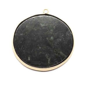 Pendentif rond naturel de 40mm en Amazonite ou Onyx avec bordure dorée et attache dorée