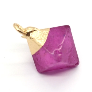 Natural rhombic rose quartz pendant with a gold metal cap for DIY necklaces