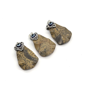 Natural landscape stone pendant with diamond evil eye inlay and silver bail accessories