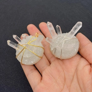 Irregular raw white crystal pendant with handmade gold and silver wire wrap for jewelry DIY