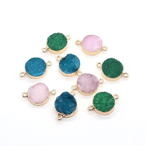 Natürliche Druzy Quarz Kristall Anhänger rund mit goldenen Ösen für DIY Halsketten Zubehör