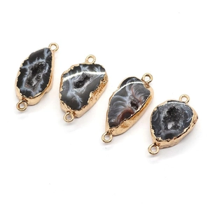 Irregular natural agate geode pendants with gold plated edges and double connectors