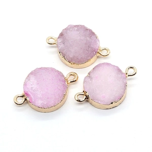 Rundes Rosa Druzy Quarz Verbindungsstück mit Goldbeschichtung für DIY-Schmuck