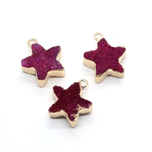 Pentagramm Naturstein Anhänger in Rosé-Lila mit vergoldetem Rand für DIY Schmuck