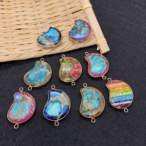 Pendentifs pois en pierre empereur naturelle avec bord doré et connecteurs doubles