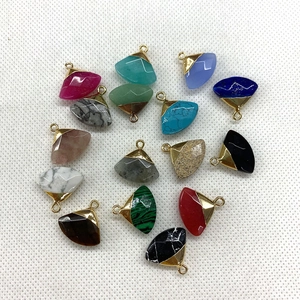 Natural Stone Pendants Fan Shaped Triangular Alloy Bail DIY Necklace Jewelry Making Accessories Vintage Bohemian For Women