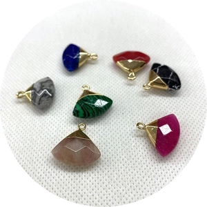 Various 19x19mm fan-shaped gemstone pendants with gold metal bails for DIY jewelry making