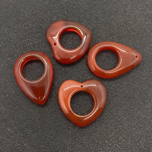 Polished red agate heart and teardrop pendants with large holes for DIY jewelry