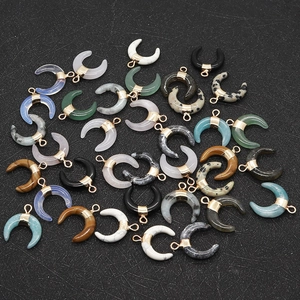 Pendentifs Croissant de Lune en Pierre Naturelle Avec Bélière en Alliage Doré Pour La Fabrication de Bijoux DIY Breloques en Forme de Corne