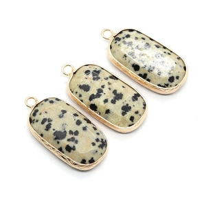 Oval natural spotted stone pendants with gold-plated filigree edges for jewelry making