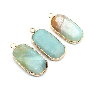 Three faceted oval natural stone pendants with gold plating for DIY jewelry making