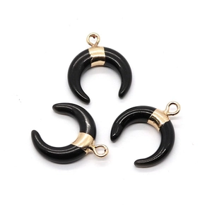 Three crescent moon natural stone pendants with gold plating for jewelry DIY crafting