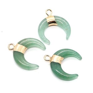 Lot de trois pendentifs demi-lune en aventurine verte avec fermoirs dorés pour bijoux DIY
