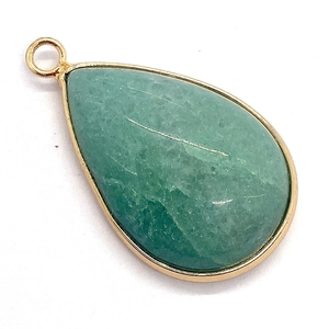 Pear-shaped green aventurine stone pendant with elegant gold-plated bezel and loop
