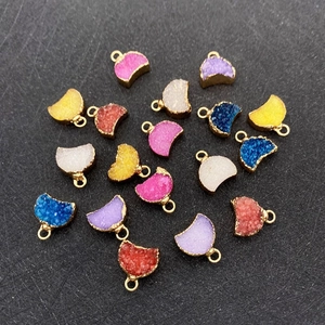 Naturkristall Druzy Mond Anhänger Vergoldetes Kupfer Halbmond Form Stein Anhänger Für DIY Schmuckherstellung Halskette Handwerk Zubehör
