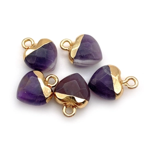 Faceted purple natural stone heart pendants with gold plated edge for jewelry making