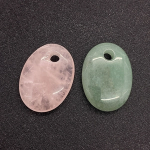 Polished natural oval green aventurine and rose quartz pendants with pre-drilled holes
