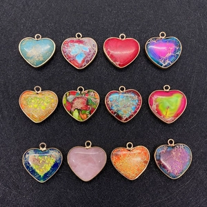 Lot de 12 pendentifs en pierre naturelle en forme de cœur dorés pour bijoux DIY